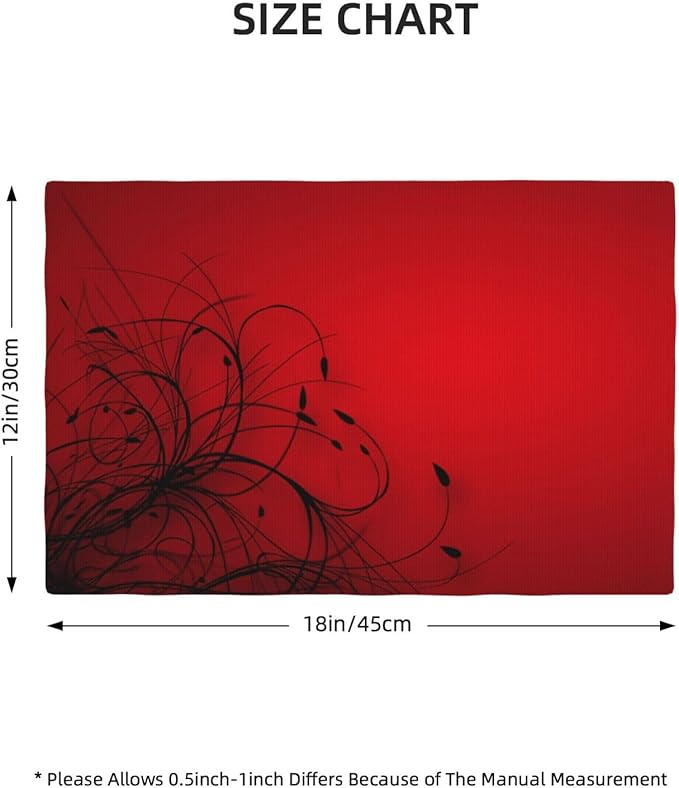 Red Black Abstract Flower Placemats Set of 4 Retro Floral Linen Washable Placemat Kitchen Dining Heat-Resistant Modern Rustic Place Mats Desktop Decor Table Mats 12x18 Inch