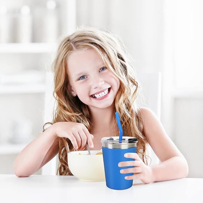 ShineMe 5Pack Kids Cups with Straws and Lids Spill Proof, 12oz Toddler Straw Cups with Colorful Silicone Sleeves, Unbreakable Stainless Steel Water Tumblers for Cold & Hot Drinks