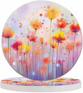 Watercolor Floral Coasters for Drinks Office Coffee Table Spring Flowers Soft Color Purple Pink Poppy Bloom Living Room Decor Set of 2 for Cold Drinks Wine Mugs and Cups 4 Inch