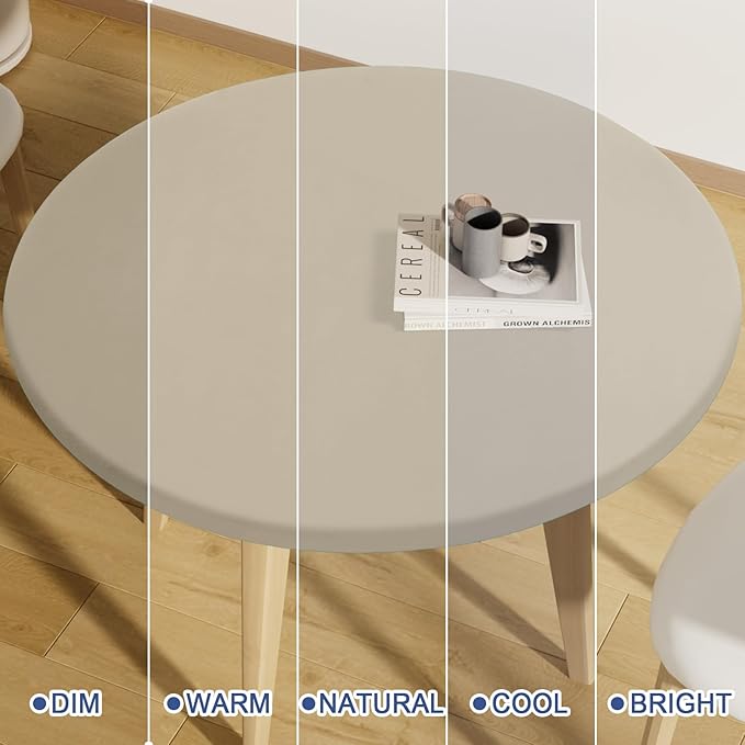 Round Spandex Tablecloth 2 Pack, Elastic Fitted Waterproof Tablecloths for 36"-44" Tables, Stretch Washable Picnic Table Cover for Camping, Dining, Indoor and Outdoor, Taupe