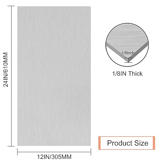 6061 T651 Aluminum Sheet Metal - 12 x 24 x 1/8" (0.125') Inch Flat Plain Aluminum Plate - Protective Film, Heat Treatable Rectangular Metal Plate for Crafting