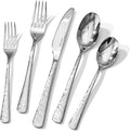 Silverware Set for 8, 40 Piece Flatware Set, 18/10 Stainless Steel | Hammered by KINGSTONE