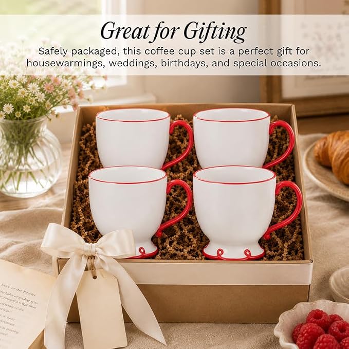 SANGO Splash of Cheers Large Mugs Set of 4, 16 oz Stoneware Red and White - Image 6