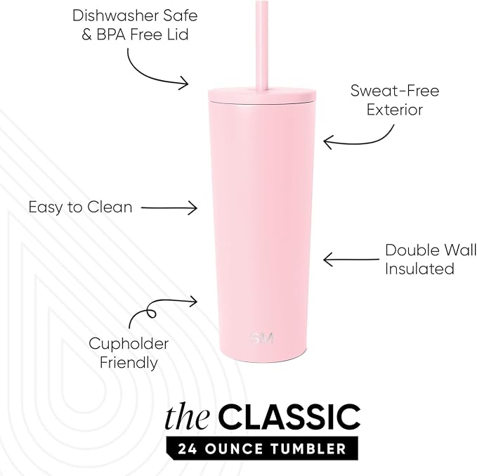 Simple Modern Iced Coffee Tumbler, Insulated | 24oz | Pink | Reusable Stainless - Image 2