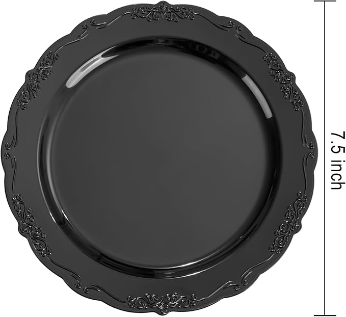 DaYammi 36PCS Black Plastic Plates, Heavy Duty Black Disposable Plates Premium 7.5 inch Dessert Cake Salad Appetizer Platos Hard Plastic Platos Disposable for Party