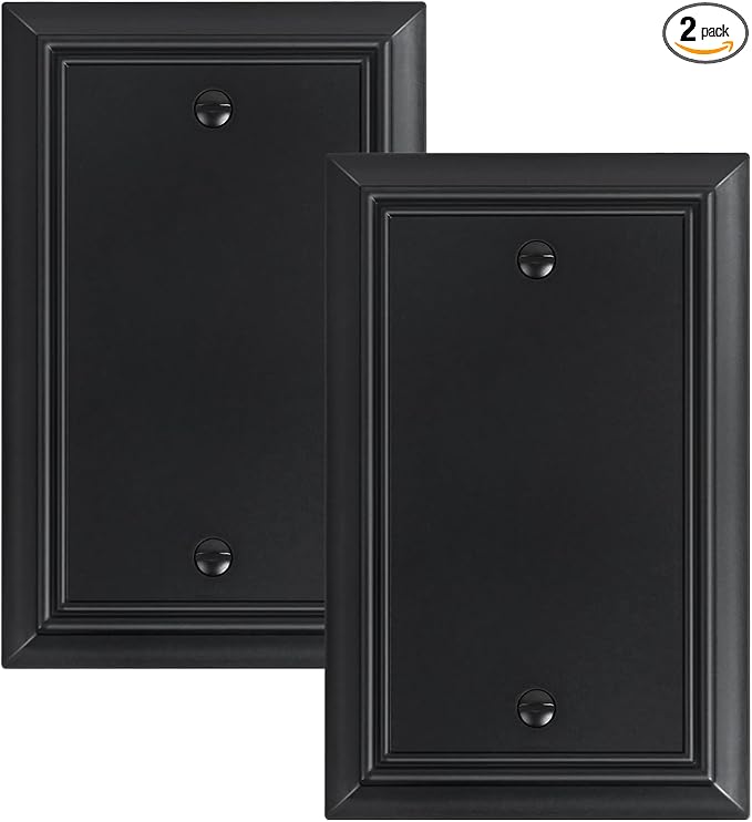 2-Pack Single Blank Wall Plate, Durable Natural Bamboo Fiber Wall Plate Cover,Matte Black 1 Gang Wall Plate for Unused Outlets/Switches, Corrosion Resistant
