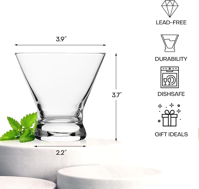 Martini Glasses Set of 4, 8oz Stemless Martini Cocktail Glasses - Image 3