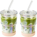 Zukro 13 oz Glass Cups with Lid and Straw 2 Pack, Non-Slip Rubber Bottom | Leak by ZukroDrinkware