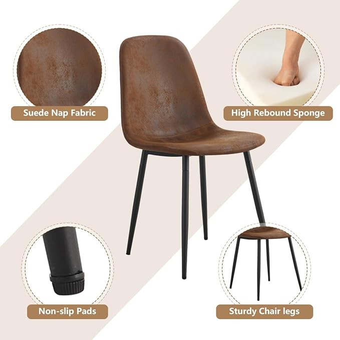 4 Chair Dining Table Set，Dinner Table Set for 4，55'' Kitchen Table and Suede Nap Fabic Chairs Set of 4, 5 Piece Dining Table Set for Kitchen Dining Room