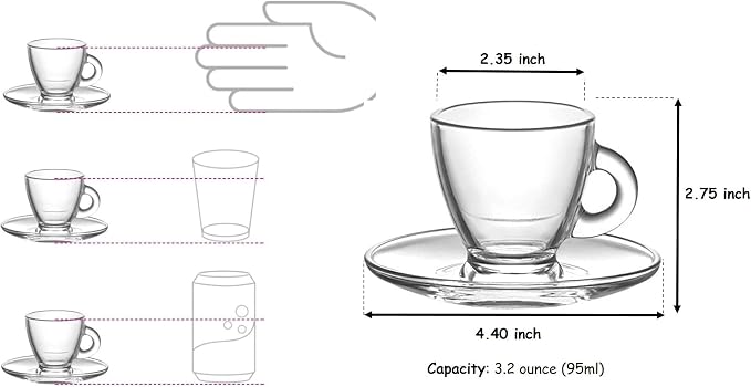 BOHEM'S Espresso Cups, 3.2 oz Small Demitasse Clear Glass Espresso Drinkware - Image 5