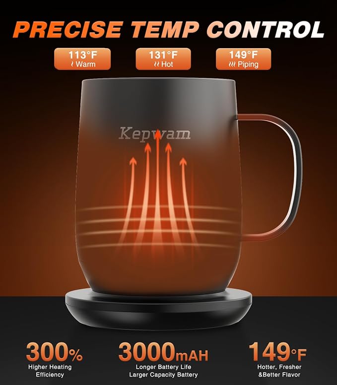 Kepwam Self-Heating Coffee Mug T2, 16oz Electric Heated Mug Hot Up to 149℉ | No - Image 2