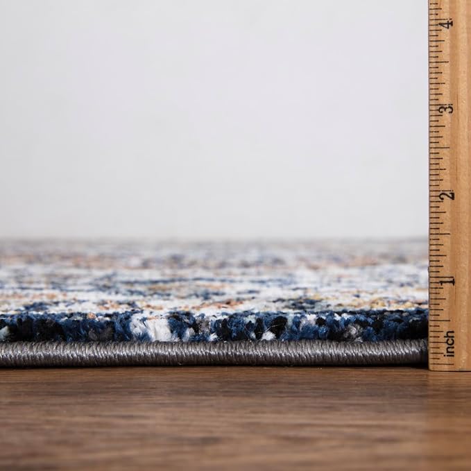 Keen Home Design Area Rugs - Non-Shedding, Thick Pile Abstract Rugs for Kitchen, Living Room, Bedroom, Dining Room, Entryway (Mamluk Blue/Cream/Beige, 2'8" x 9'11")