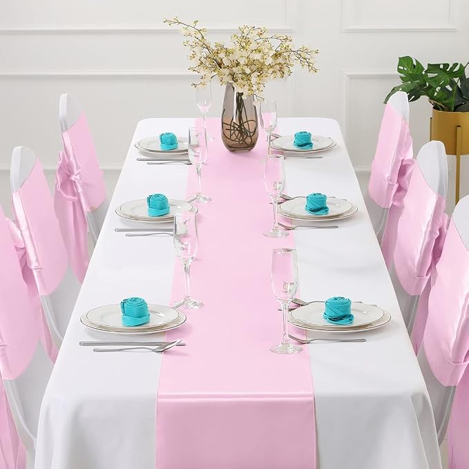 Horbaunal 2 Pack Light Pink Satin Table Runner 12 x 108 Inch | Smooth Table - Image 2