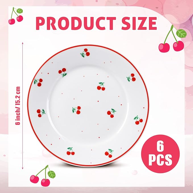 Honeydak 6 Pcs Cherry Plates Ceramic Fruit birthday Decorations 6 Inch Salad - Image 2