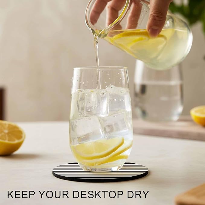 Black Gray Striped Coasters Set of 2, Contemporary Minimalist Lines Art Soft - Image 2
