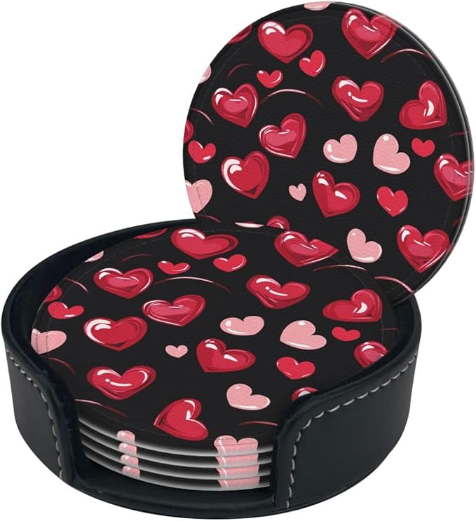 Pink and Red Love Heart Leather Coasters Set of 6 - Image 6