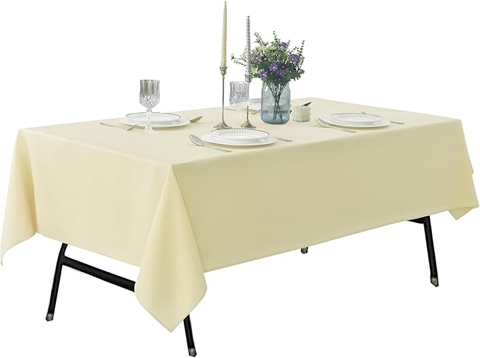 6-Pack 60x120 inch Beige Table Cloths, Solid Stain and Wrinkle Resistant Oblong Tablecloth, Premium Plain Weave Polyester Fabric Rectangle Table Linen Covers for Hotel, Wedding