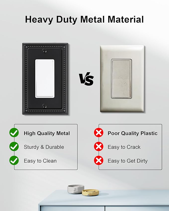 6-Pack Decorator Outlet Cover Plate, Pearls Decorative Switch Plates and Outlet Covers, Black Metal Wall Plates for Electrical Outlets, Receptacle, GFCI Outlet, Dimmer Switch