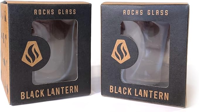 Black Lantern Whiskey Glass Set – 11oz Old Fashioned Tumblers for Bourbon, Scotch & Cocktails, Heavy Base Rocks Glasses Featuring Detailed Locomotive Blueprint Design, Great Gift for Men & Engineers