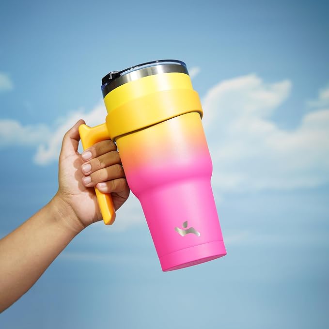Konokyo 30 oz Tumbler with Handle and Straw, Insulated Travel Mug | Rainbow; - Image 5