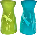 Rolf Glass Dragonfly Colored Glass Vases | 6.5" Flower Vases | Diamond-Wheel Engraved | Designed and Engraved in the US | Bright Blue and Green Glass | Nature-Inspired Design | Set of 2