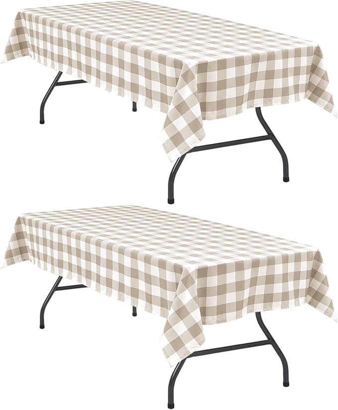 Buffalo Plaid Tablecloth 54 x 80 inch 2 Pack Khaki and White | Waterproof by Hiasan