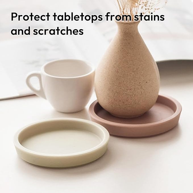 Carrotez Thick Silicone Coasters for Drinks, Round Bulky Cup Coasters for Coffee Table, Desk, Set of 2 - Pink Beige