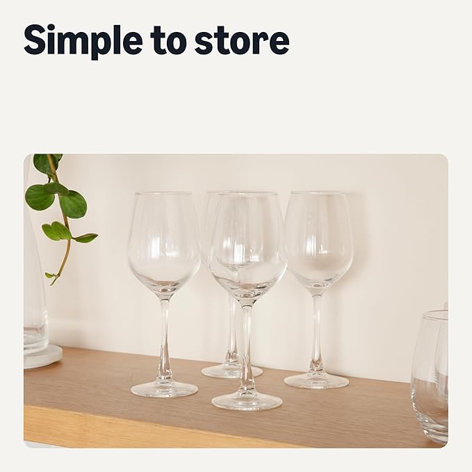 Amazon Basics Stemmed White Wine Glasses, 4-Piece Set, 12 oz., Dishwasher-Safe