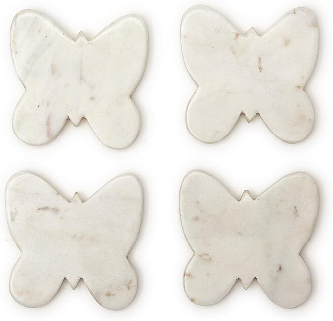 Two's Company Set of 4 Butterfly Marble Coasters - Marble