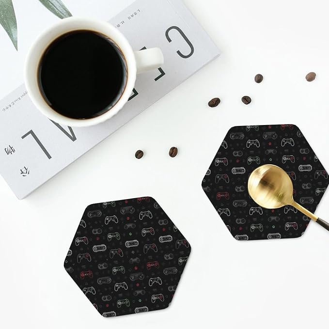 Retro Video Game for Leather Coasters Set of 4, Tabletop Protection Drink - Image 4