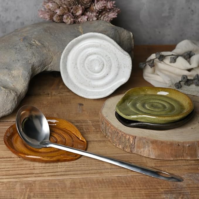Ceramic Spoon Rest for Stove Top, Ceramic Spoon Holder for Kitchen Counter, 5 Inches Coffee Spoon Holder Utensil Rest for Cooking, White Gifts for Women Men