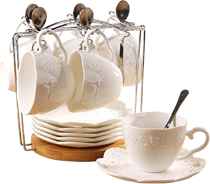 Jusalpha White Porcelain 5OZ- Tea Cup and Saucer Set by Jusalpha