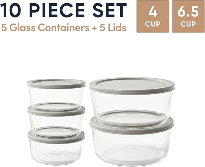 10-Piece Glass Food Storage Containers Set | 4-Cup & 6.5-Cup, Leakproof | - Image 2