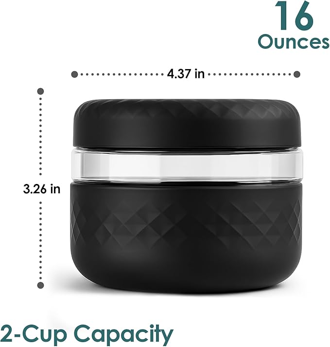 16 oz (2 Cup) Glass Lunch Bowl Container with Lid | Leak & Spill Proof, BPA-Free, Microwave & Dishwasher Safe, Airtight Meal Prep & Food Storage Jar for Lunch, Salad, Soup, Oats, Stew, Yogurt