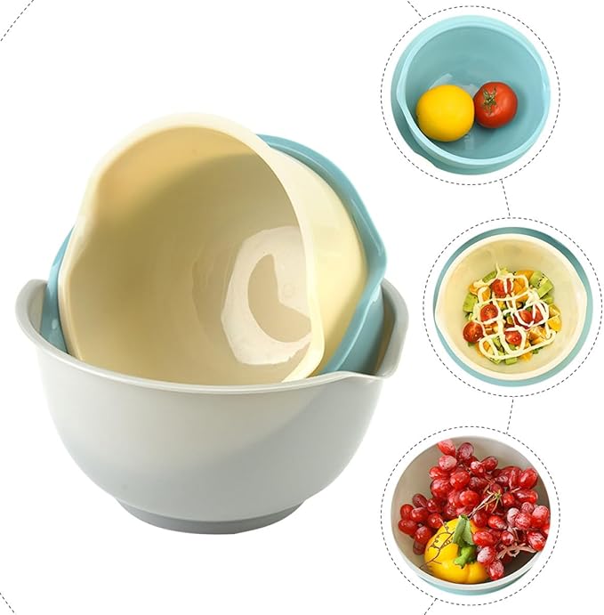 BESPORTBLE 3pcs Mixing Bowls Set for Kitchen Multi-Function Stackable Salad and Noodle Bowls Sturdy Food-Grade Plastic for Daily Use and Entertaining Random Color