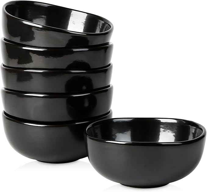vicrays Ceramic Cereal Bowls Set - Porcelain 26 Ounce Soup Salad Bowls Set - Rice Dessert Cream Bowls Set - Chip Resistant Dishwasher Microwave Safe - Set of 6 (Black)