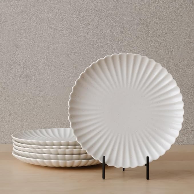 WENSHUO Daisy Plates Set of 6 (Nacre White, 10.5 Inch)