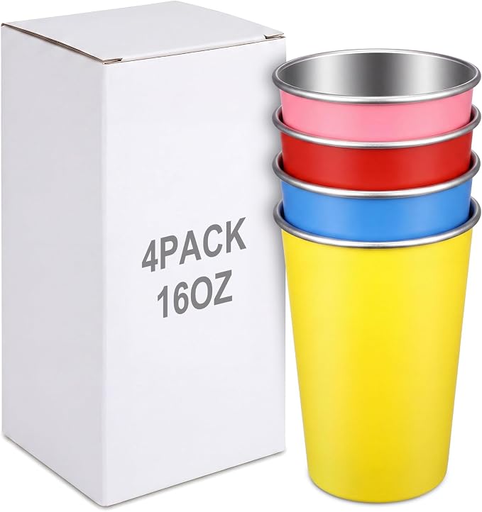 Mimorou 4 Pack 16 oz Stainless Steel Pint Cups Metal Cups Unbreakable Drinking by Mimorou