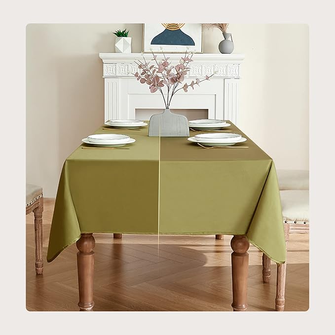 BALCONY & FALCON Rectangle Tablecloth Waterproof Table Cover Fuzzy Linen and Satin Double-Sided Usable Table Cloth for Dining, Kitchen, Cafe, Parties and Outdoor Use (Olive 55x70)