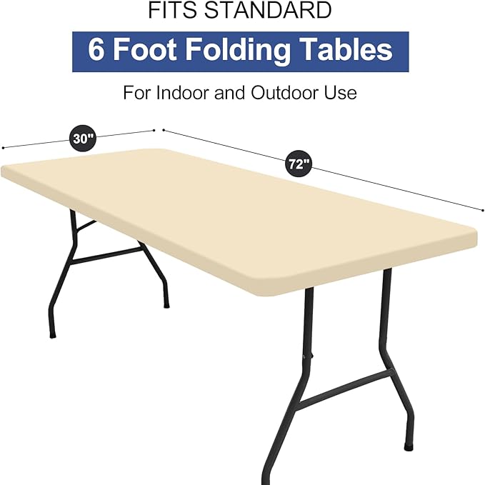homing 2 Pack Rectangle Table Cloth, Elastic Fitted Fabric Tablecloth Fits for 6 Foot Folding Tables, Washable Table Cover for Picnic, Camping, Indoor & Outdoor (Champagne, 30" x 72")