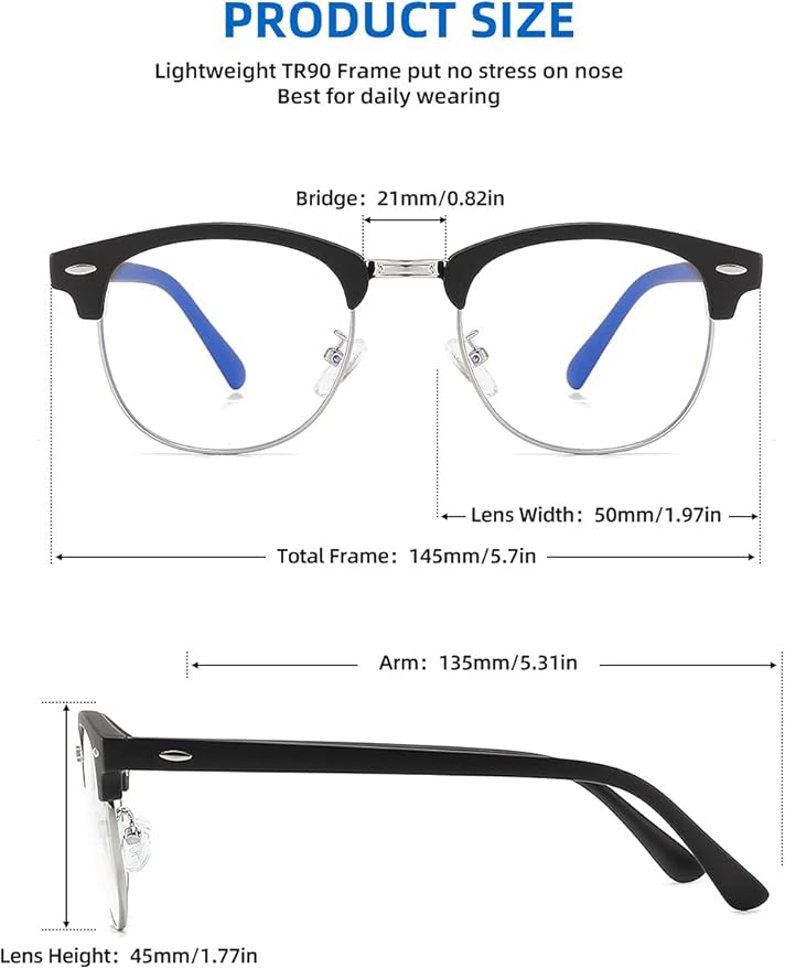 SOAR&EAGLE 3 Pack Blue Light Blocking Glasses,Computer Gaming Glasses,Retro Semi Rimless UV400 Clear Lens Computer Eyewear For Men/Women (Sand black silver/Wood grain gun/Crystal silver)