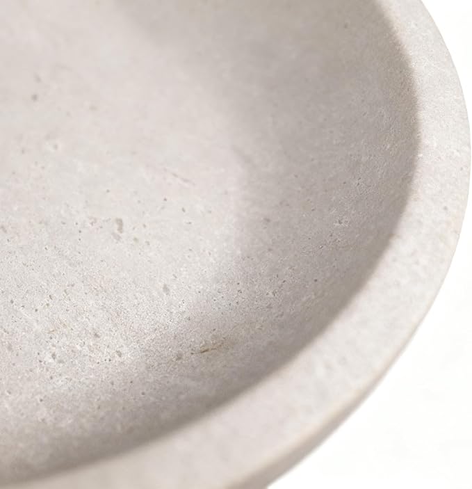White Travertine Bowl, 7.8" Natural Stone Centerpiece for Minimalist Home Decor, Handmade Spa Style Fruit Bowl, Zen Meditation Bowl, Pure Tabletop Sculpture