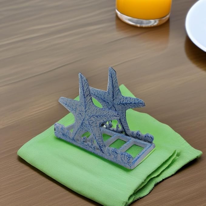 Comfy Hour Under The Sea Collection Cast Iron Starfish Napkin Holder, Kitchen, Table, Desk Uses, Blue