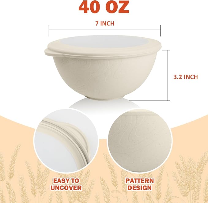 Wheat Straw Bowls with Lids Set of 4, Unbreakable Cereal Bowls 40oz, - Image 2