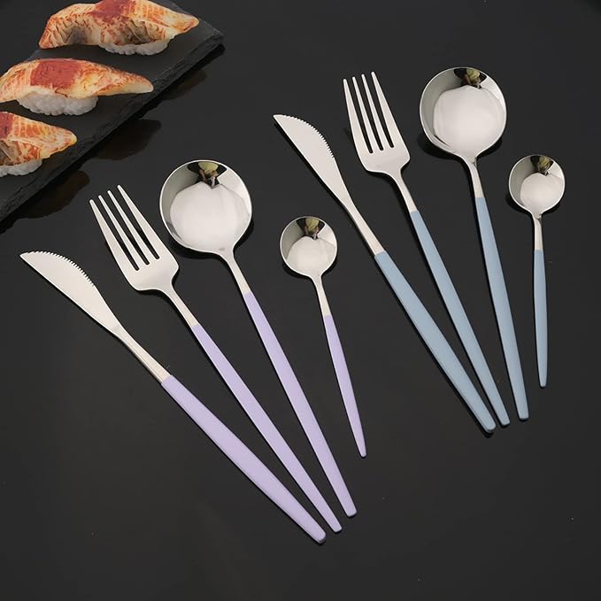 JASHII Flatware Set 24 Piece, Stainless Steel Silverware Set, Macaron Small - Image 2