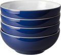 Denby - Elements Dark Blue Cereal Bowls Set of 4-28oz Everyday Soup, Dessert Bowls - Contemporary Design - Dishwasher & Microwave Safe Ceramic Stoneware Tableware - Scratch Resistant