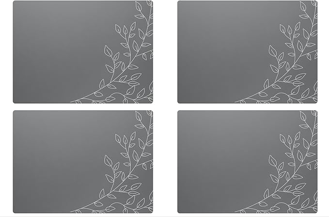 Royalty Art Dark Gray Boho Placemats, 4 Pc. Set, Non-Slip Cork Backed, Wipeable Heat Resistant Surface for Kitchen and Dining Table Protection, Cute Floral Pattern for Farmhouse or Rustic Decor