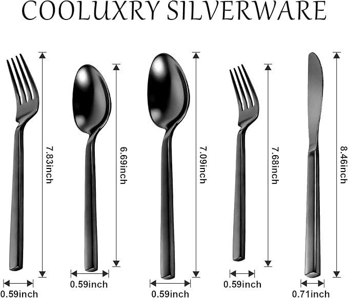20pcs Matte Black Silverware Set, Cuboid Flatware Set Service for 4, Stainless Steel Cutlery Set, Dishwasher Safe