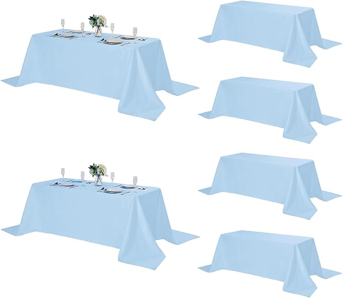 Fokitut 6 Pack Rectangle Tablecloth, 90x132 Inch, Stain Resistant and Wrinkle Polyester Table Cloth, Fabric Table Cover for Kitchen Dining, Wedding, Party, Holiday Dinner-Blue Mist