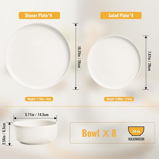 EWFEN Plates and Bowls Sets, 24 Pieces Ceramic Dinnerware Set - Image 4
